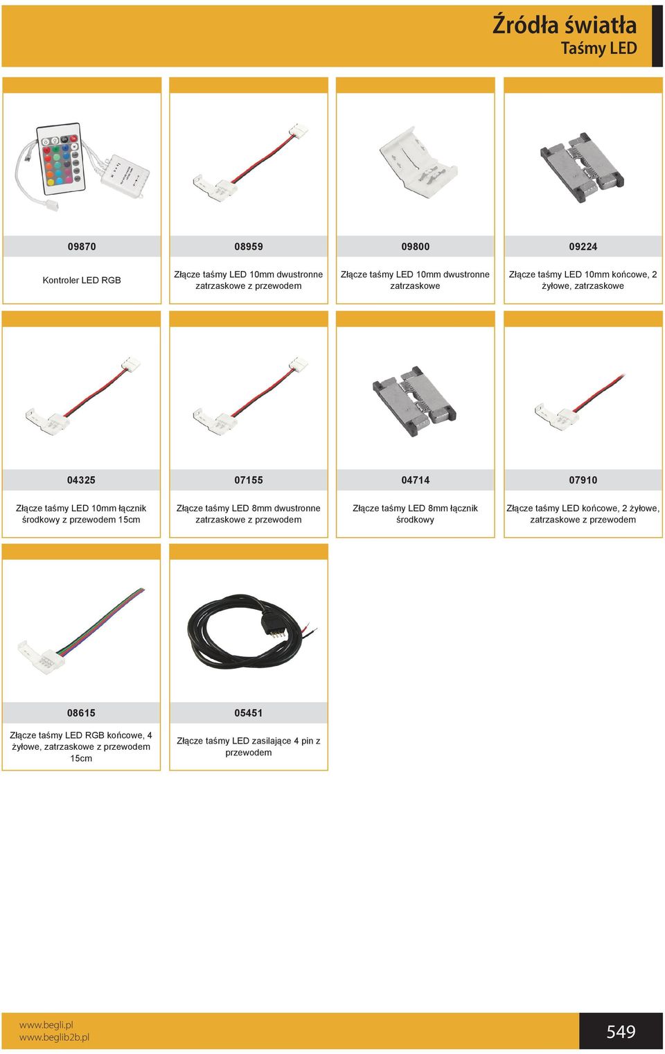 15cm Złącze taśmy LED 8mm dwustronne zatrzaskowe z przewodem Złącze taśmy LED 8mm łącznik środkowy Złącze taśmy LED końcowe, 2 żyłowe,