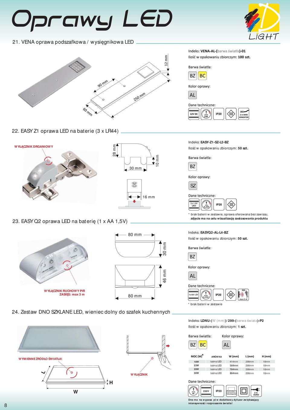 EASY Q2 oprawa LED na baterię (1 x AA 1,5V) * brak baterii w zestawie, oprawa oferowana bez zawiasu, zdjęcie ma na celu wizualizację zastosowania produktu 80 mm Indeks: EASYQ2-AL-L4-BZ Ilość w