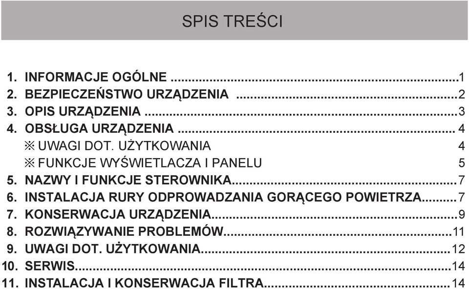 UŻYTKOWANIA 4 FUNKCJE WYŚWIETLACZA I PANELU 5 NAZWY I FUNKCJE STEROWNIKA.