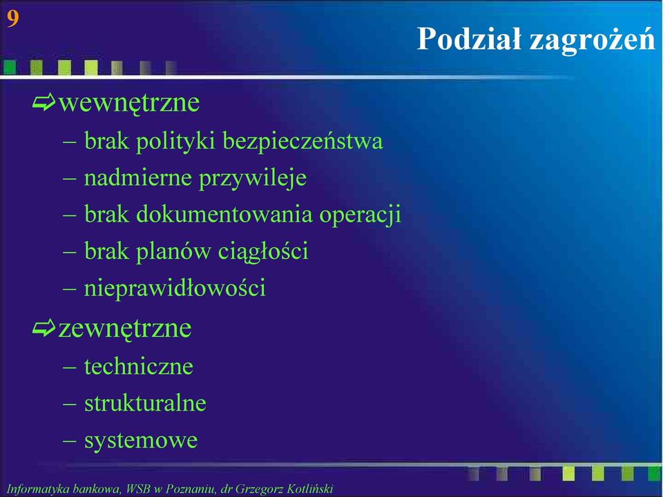 dokumentowania operacji brak planów ciągłości