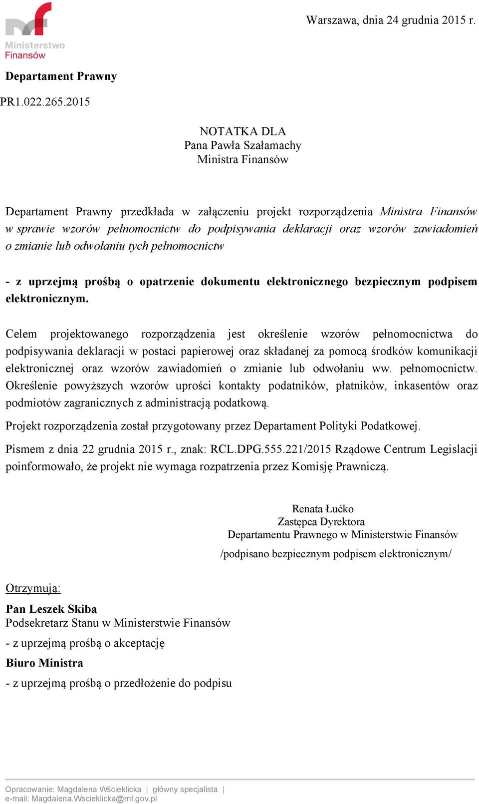 NOTATKA DLA Pana Pawła Szałamachy Ministra Finansów - PDF Free Download