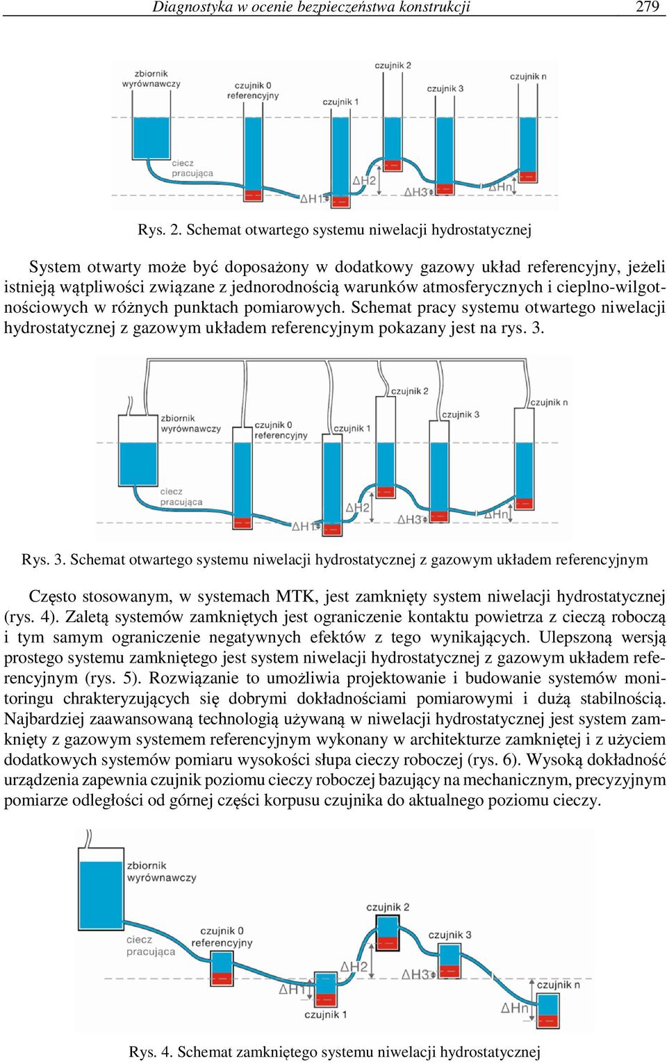 Schemat otwartego systemu niwelacji hydrostatycznej System otwarty może być doposażony w dodatkowy gazowy układ referencyjny, jeżeli istnieją wątpliwości związane z jednorodnością warunków