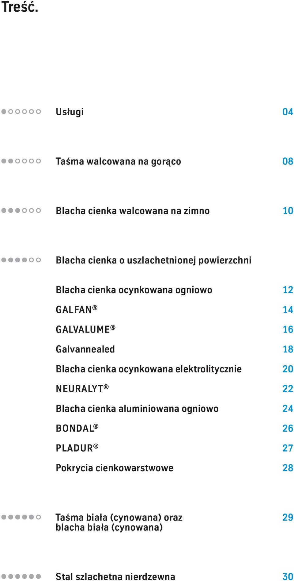 powierzchni Blacha cienka ocynkowana ogniowo 12 GALFAN 14 GALVALUME 16 Galvannealed 18 Blacha cienka