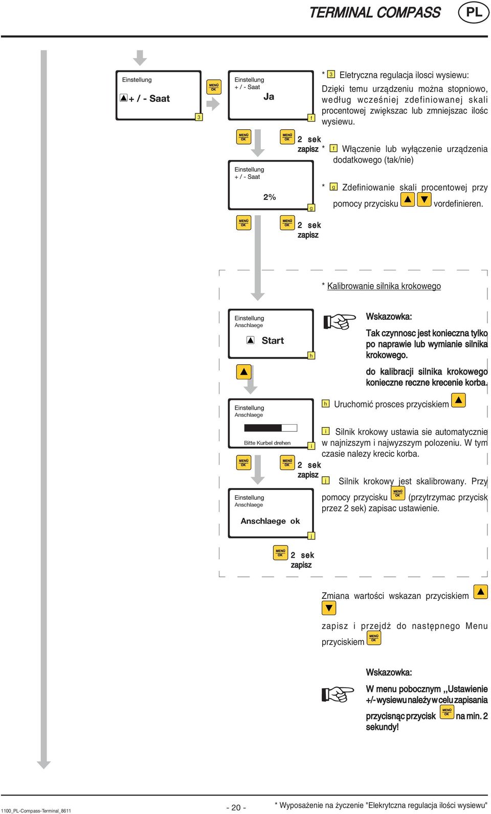 * Kalibrowanie silnika krokowego Anschlaege Anschlaege Start h Wskazowka: Tak czynnosc jest konieczna tylko po naprawie lub wymianie silnika krokowego.