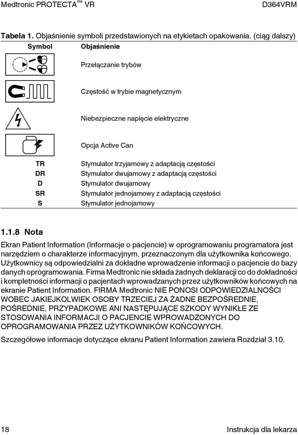 Stymulator dwujamowy z adaptacją częstości Stymulator dwujamowy Stymulator jednojamowy z adaptacją częstości Stymulator jednojamowy 1.