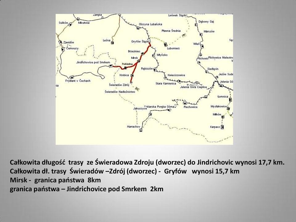 trasy Świeradów Zdrój (dworzec) - Gryfów wynosi 15,7 km