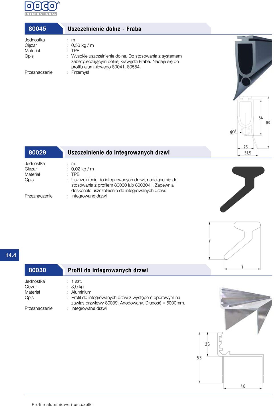 : 0,02 kg / m : TPE : Uszczelnienie do integrowanych drzwi, nadające się do stosowania z profilem 80030 lub 80030-H.