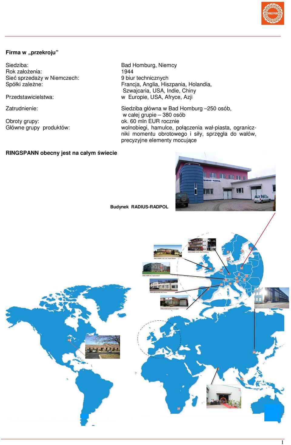 grupy produktów: Siedziba główna w Bad omburg 250 osób, w całej grupie 380 osób ok.