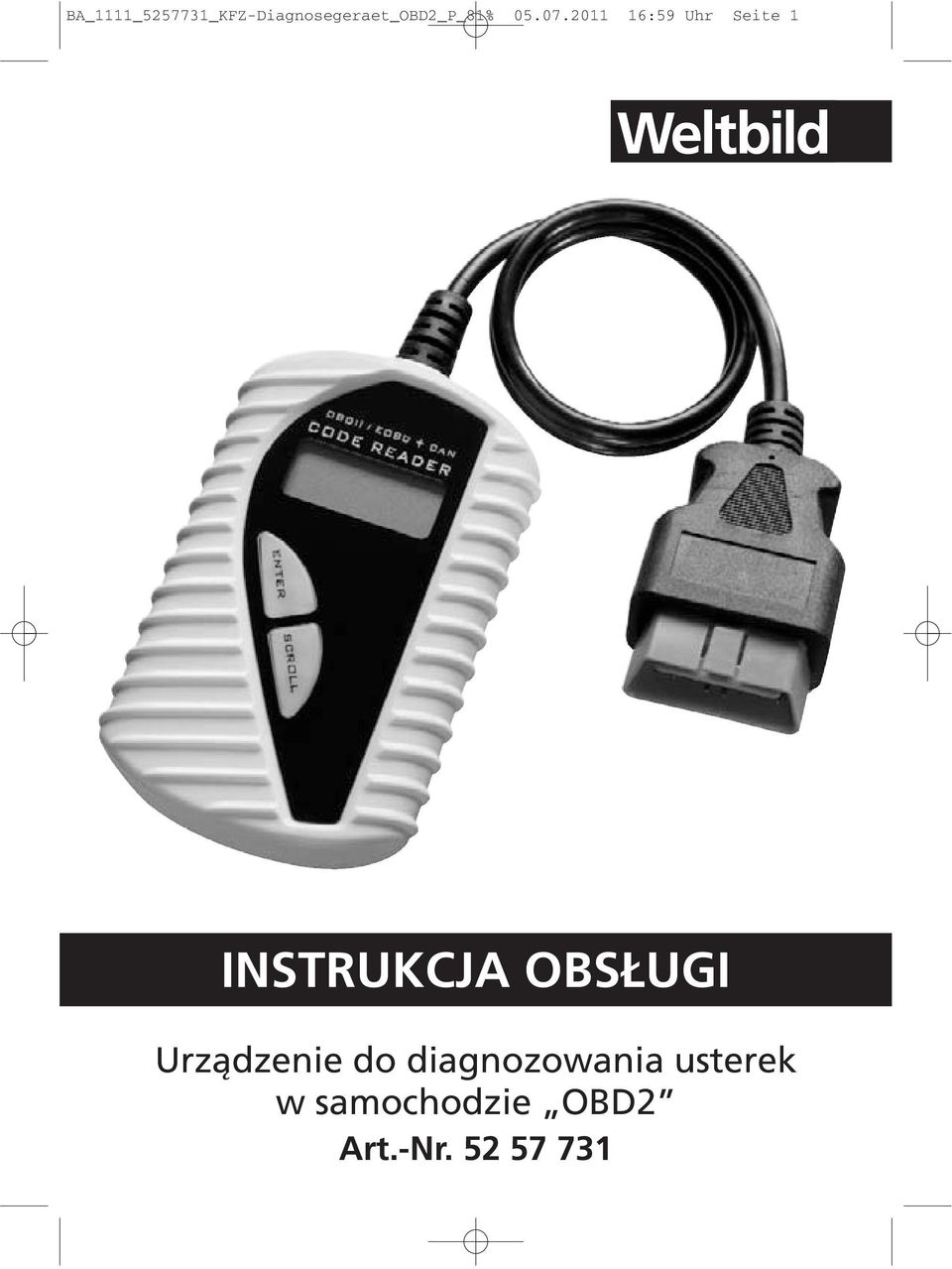 Ba_1111_ _Kfz-Diagnosegeraet_Obd2_P_81% :59 Uhr Seite 1 Instrukcja Obsługi. Urządzenie Do Diagnozowania Usterek W Samochodzie Obd2 - Pdf Darmowe Pobieranie