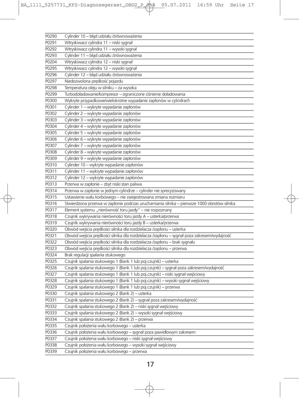 Ba_1111_ _Kfz-Diagnosegeraet_Obd2_P_81% :59 Uhr Seite 1 Instrukcja Obsługi. Urządzenie Do Diagnozowania Usterek W Samochodzie Obd2 - Pdf Darmowe Pobieranie