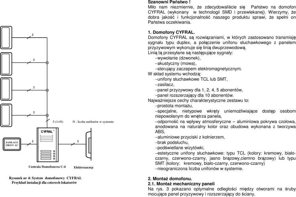 ZASILACZ 30/11V AC CYFRAL R Centrala Domofonowa C-4 5 (1+N) N - liczba unifonów w systemie Elektrozaczep 1. Domofony CYFRAL.