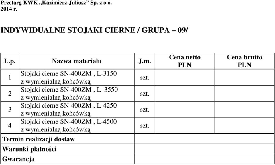 wymienialną końcówką Stojaki cierne SN-400ZM, L-4250 3 z wymienialną końcówką Stojaki cierne