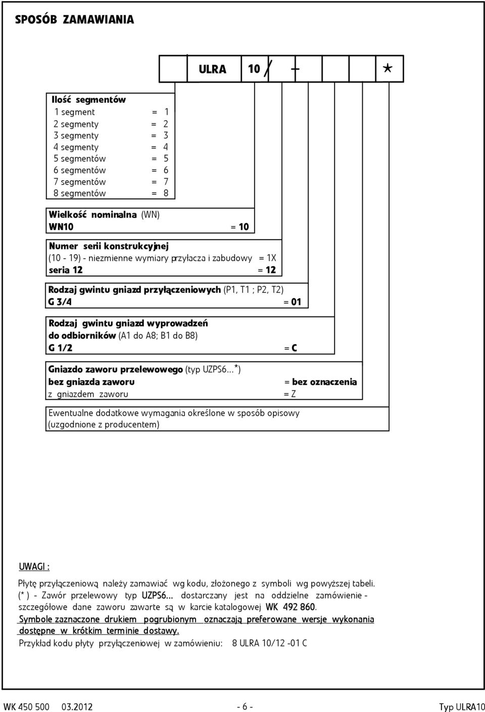 odbiorników (1 do 8; B1 do B8) G 1/2 Gniazdo zaworu przelewowego (typ UZPS6.