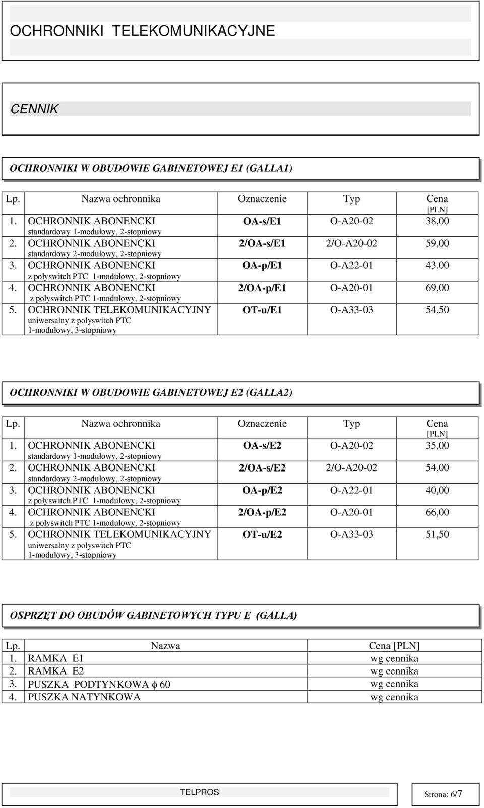 GABINETOWEJ E2 (GALLA2) OA-s/E2 O-A20-02 35,00 5.