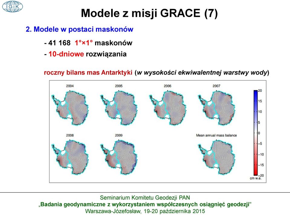 misji GRACE (7) roczny bilans mas