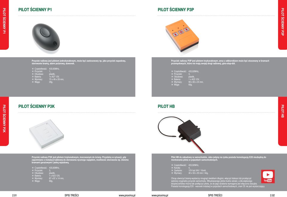 PILOT ŚCIENNY P3K PILOT ŚCIENNY P3P PILOT HB Przycisk radiowy P3P jest pilotem trzykanałowym,wraz z odbiornikiem może być stosowany w bramach przemysłowych, które nie mają swojej drogi radiowej,
