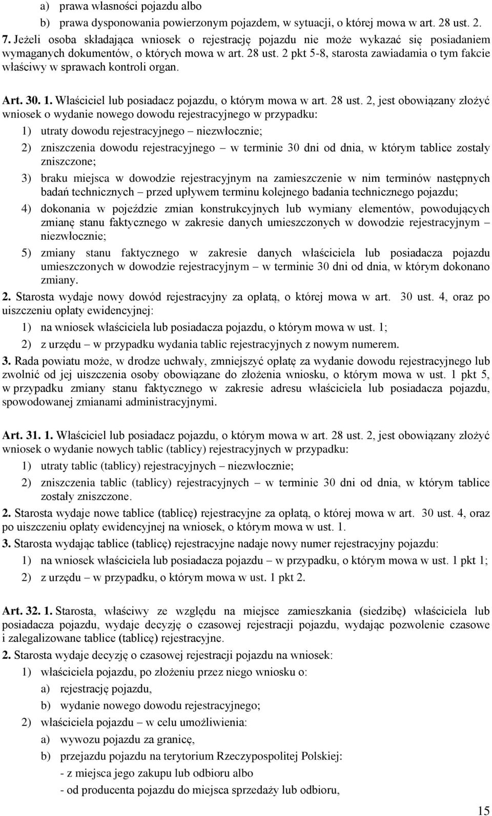 2 pkt 5-8, starosta zawiadamia o tym fakcie właściwy w sprawach kontroli organ. Art. 30. 1. Właściciel lub posiadacz pojazdu, o którym mowa w art. 28 ust.