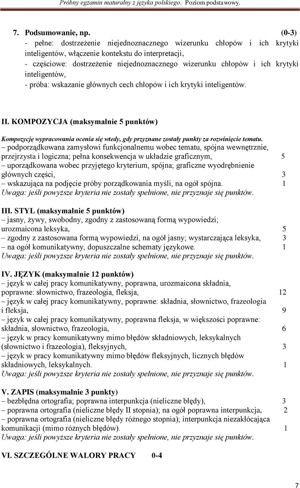 KOMPOZYCJA (maksymalnie 5 punktów) Kompozycję wypracowania ocenia się wtedy, gdy przyznane zostały punkty za rozwinięcie tematu.