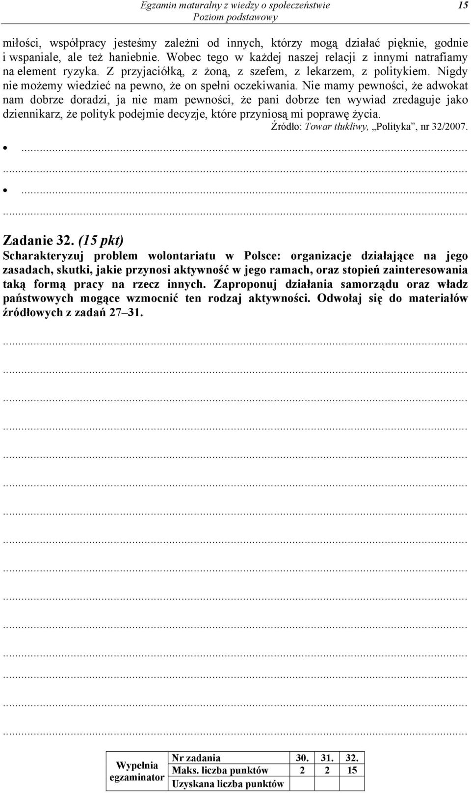 Nie mamy pewności, że adwokat nam dobrze doradzi, ja nie mam pewności, że pani dobrze ten wywiad zredaguje jako dziennikarz, że polityk podejmie decyzje, które przyniosą mi poprawę życia.