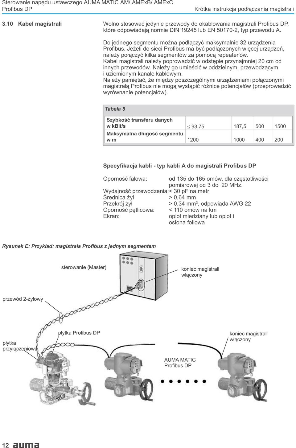 Do jednego segmentu mo na pod³¹czyæ maksymalnie 32 urz¹dzenia Profibus. Je eli do sieci Profibus ma byæ pod³¹czonych wiêcej urz¹dzeñ, nale y po³¹czyæ kilka segmentów za pomoc¹ repeater'ów.