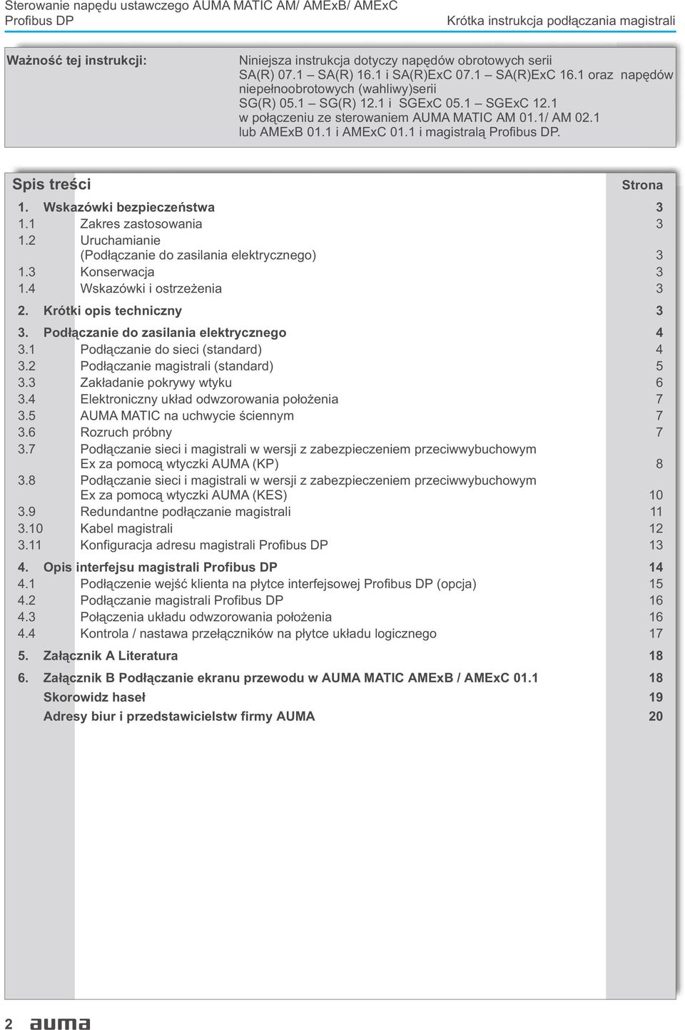 1 i AMExC 01.1 i magistral¹. Spis treœci Strona 1. Wskazówki bezpieczeñstwa 3 1.1 Zakres zastosowania 3 1.2 Uruchamianie (Pod³¹czanie do zasilania elektrycznego) 3 1.3 Konserwacja 3 1.