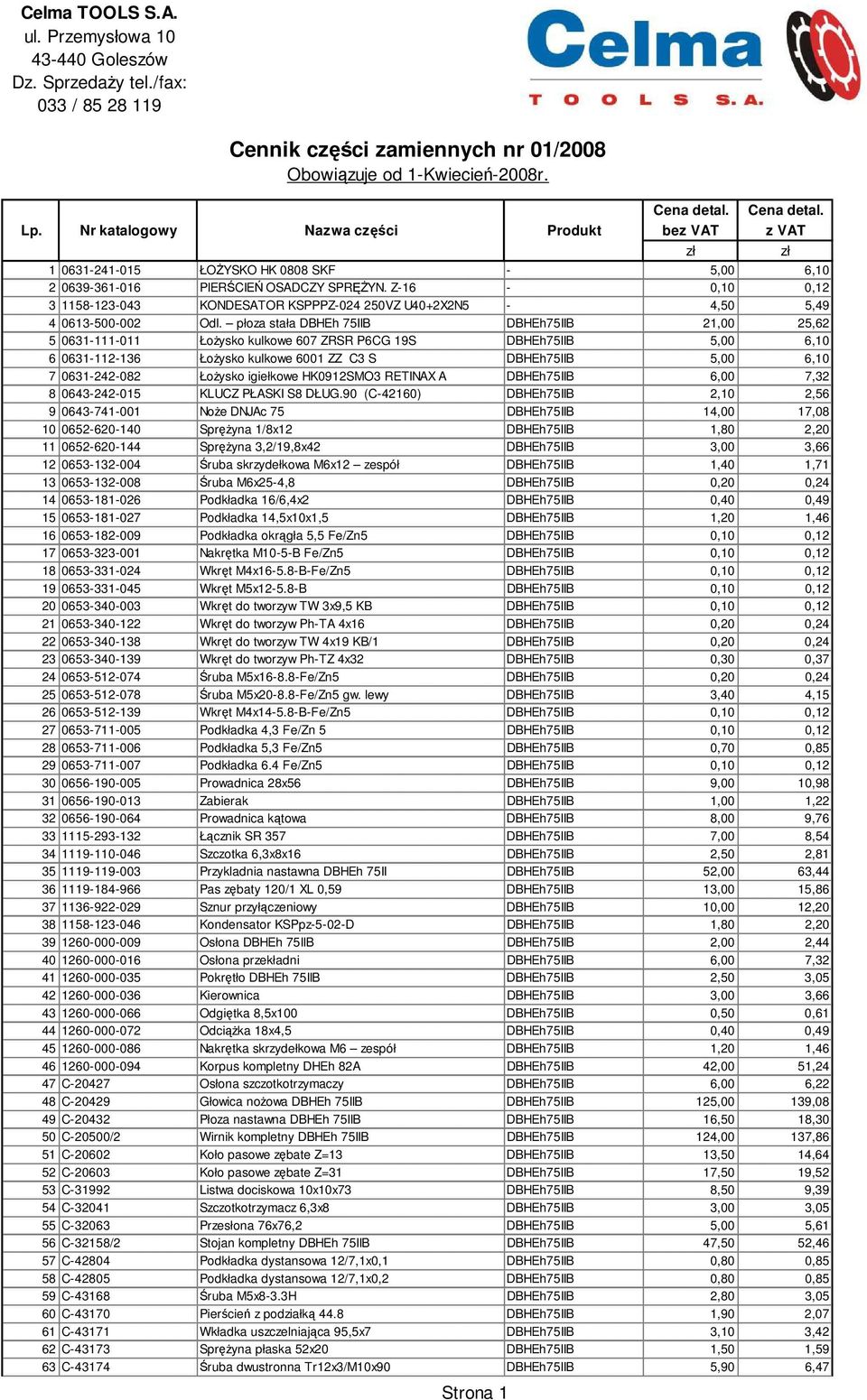 płoza stała DBHEh 75IIB DBHEh75IIB 21,00 25,62 5 0631-111-011 ŁoŜysko kulkowe 607 ZRSR P6CG 19S DBHEh75IIB 5,00 6,10 6 0631-112-136 ŁoŜysko kulkowe 6001 ZZ C3 S DBHEh75IIB 5,00 6,10 7 0631-242-082