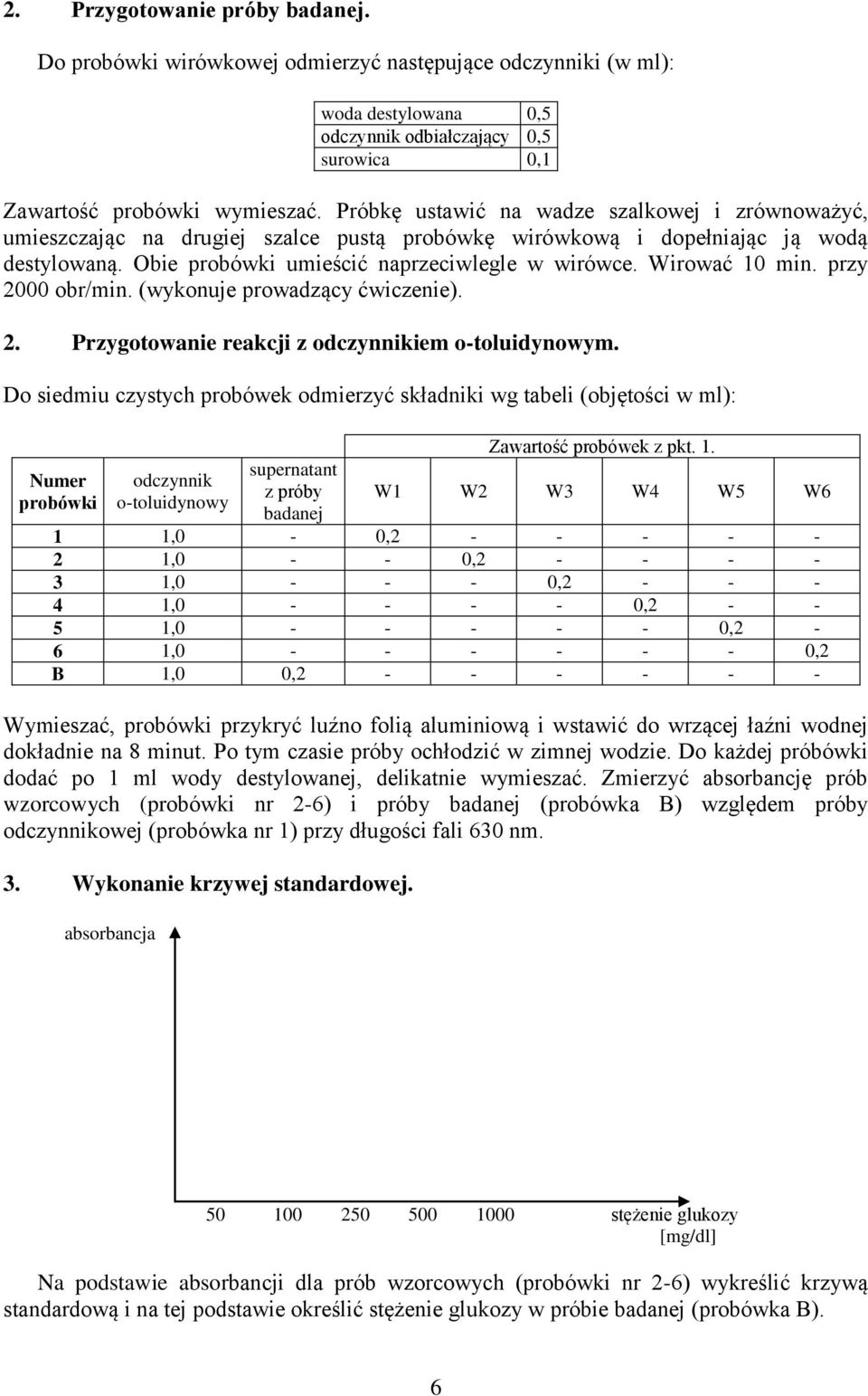 Wirować 10 min. przy 2000 obr/min. (wykonuje prowadzący ćwiczenie). 2. Przygotowanie reakcji z odczynnikiem o-toluidynowym.