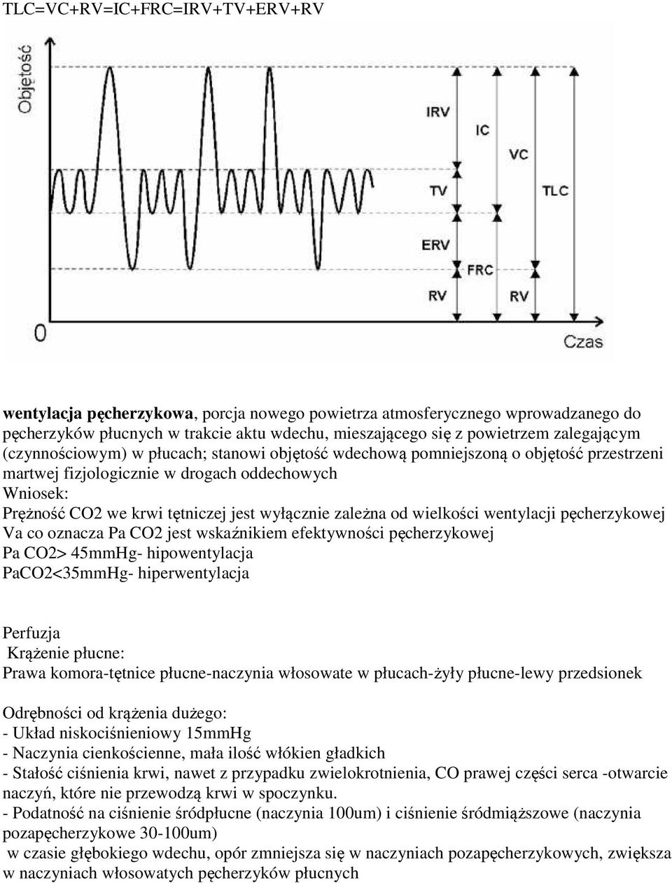 wielkości wentylacji pęcherzykowej Va co oznacza Pa CO2 jest wskaźnikiem efektywności pęcherzykowej Pa CO2> 45mmHg- hipowentylacja PaCO2<35mmHg- hiperwentylacja Perfuzja Krążenie płucne: Prawa
