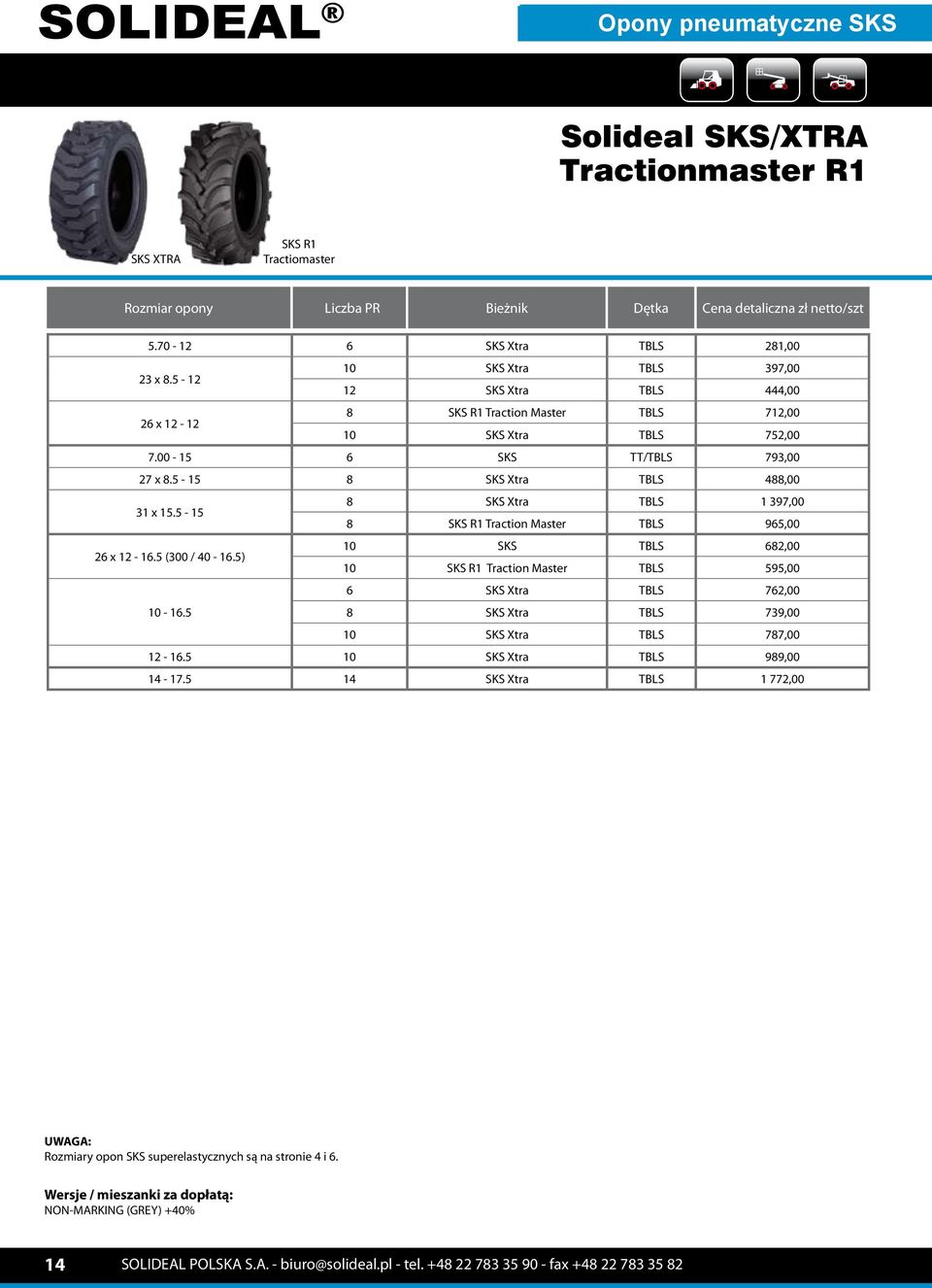 5-15 8 SKS Xtra TBLS 1 397,00 8 SKS R1 Traction Master TBLS 965,00 26 x 12-16.5 (300 / 40-16.5) 10 SKS TBLS 682,00 10 SKS R1 Traction Master TBLS 595,00 6 SKS Xtra TBLS 762,00 10-16.
