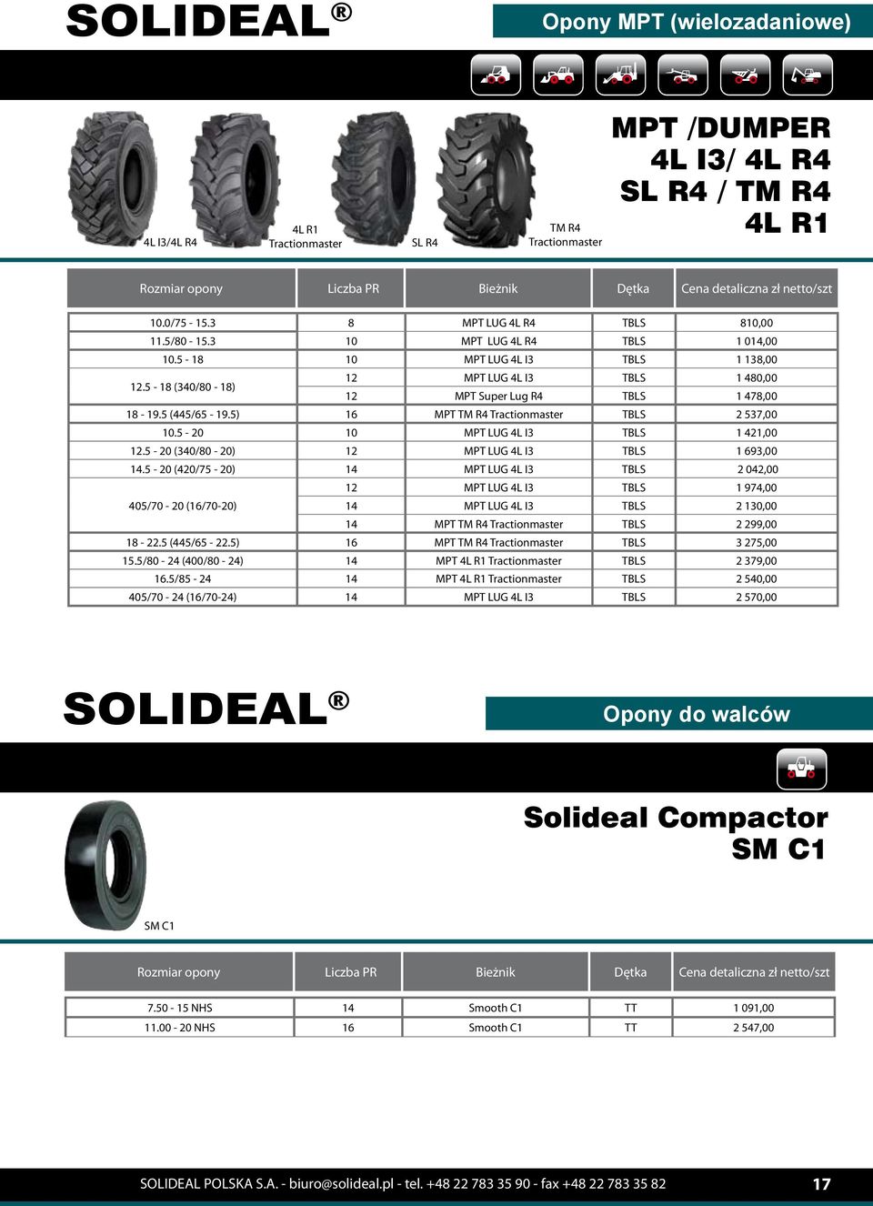 5-18 (340/80-18) 12 MPT LUG 4L I3 TBLS 1 480,00 12 MPT Super Lug R4 TBLS 1 478,00 18-19.5 (445/65-19.5) 16 MPT TM R4 Tractionmaster TBLS 2 537,00 10.5-20 10 MPT LUG 4L I3 TBLS 1 421,00 12.