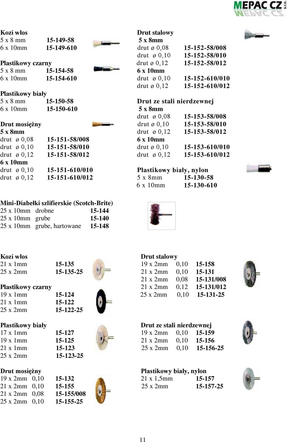 drut ø 0,10 15-153-58/010 5 x 8mm drut ø 0,12 15-153-58/012 drut ø 0,08 15-151-58/008 6 x 10mm drut ø 0,10 15-151-58/010 drut ø 0,10 15-153-610/010 drut ø 0,12 15-151-58/012 drut ø 0,12