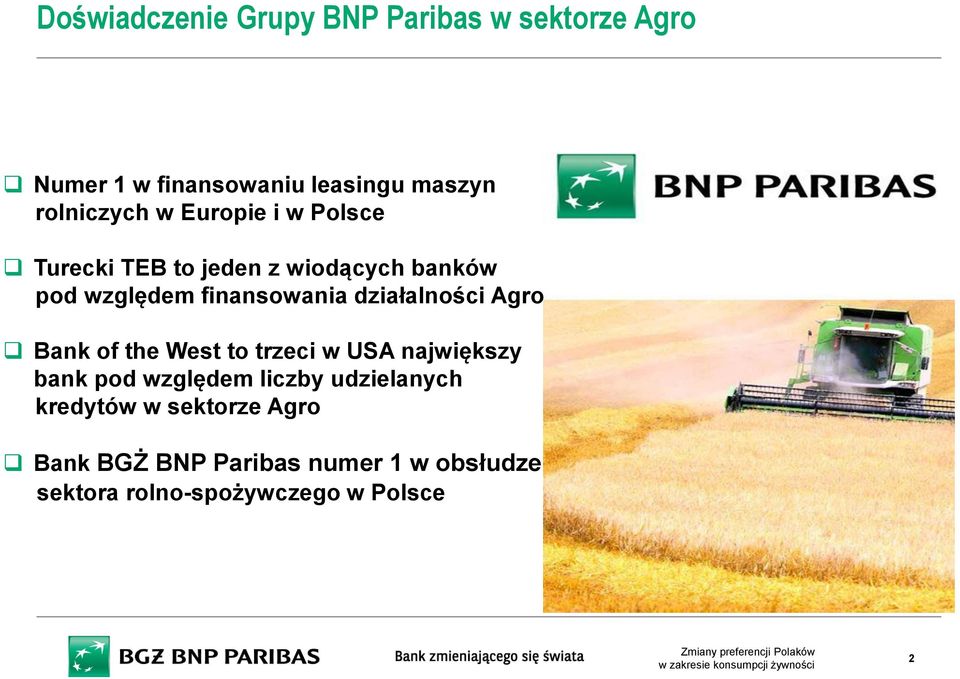 finansowania działalności Agro Bank of the West to trzeci w USA największy bank pod względem