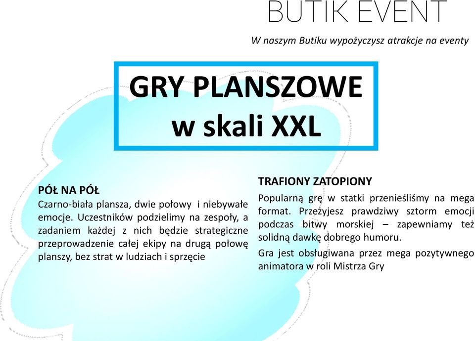 Uczestników podzielimy na zespoły, a zadaniem każdej z nich będzie strategiczne przeprowadzenie całej ekipy na drugą połowę planszy, bez