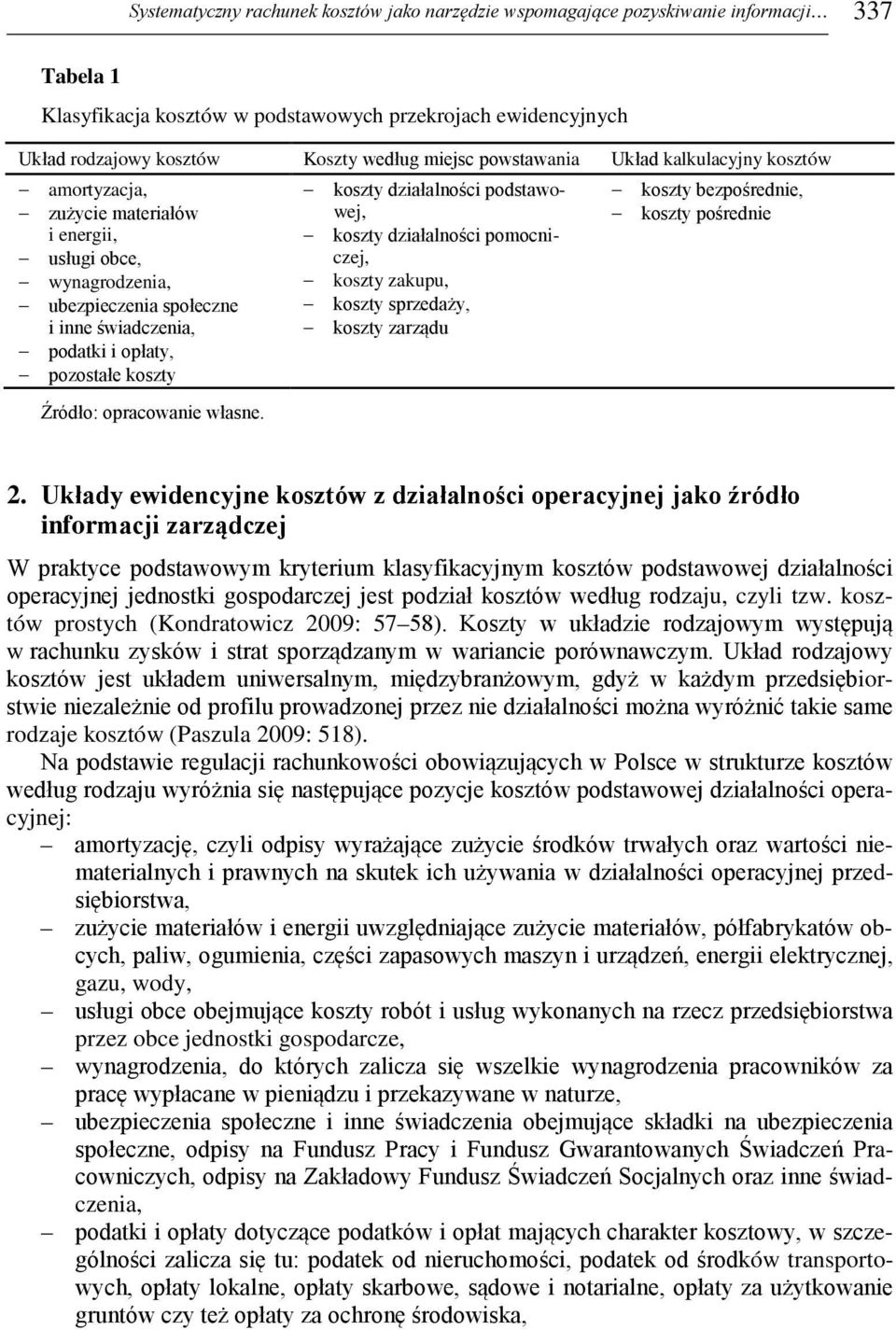 Źródło: opracowanie własne. koszty działalności podstawowej, koszty działalności pomocniczej, koszty zakupu, koszty sprzedaży, koszty zarządu koszty bezpośrednie, koszty pośrednie 2.