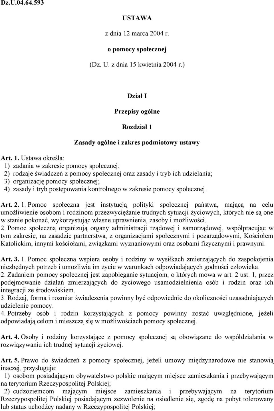 kwietnia 2004 r.) Dział I Przepisy ogólne Rozdział 1 