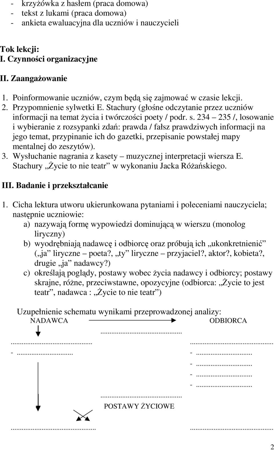 ę zajmować w czasie lekcji. 2. Przypomnienie sy