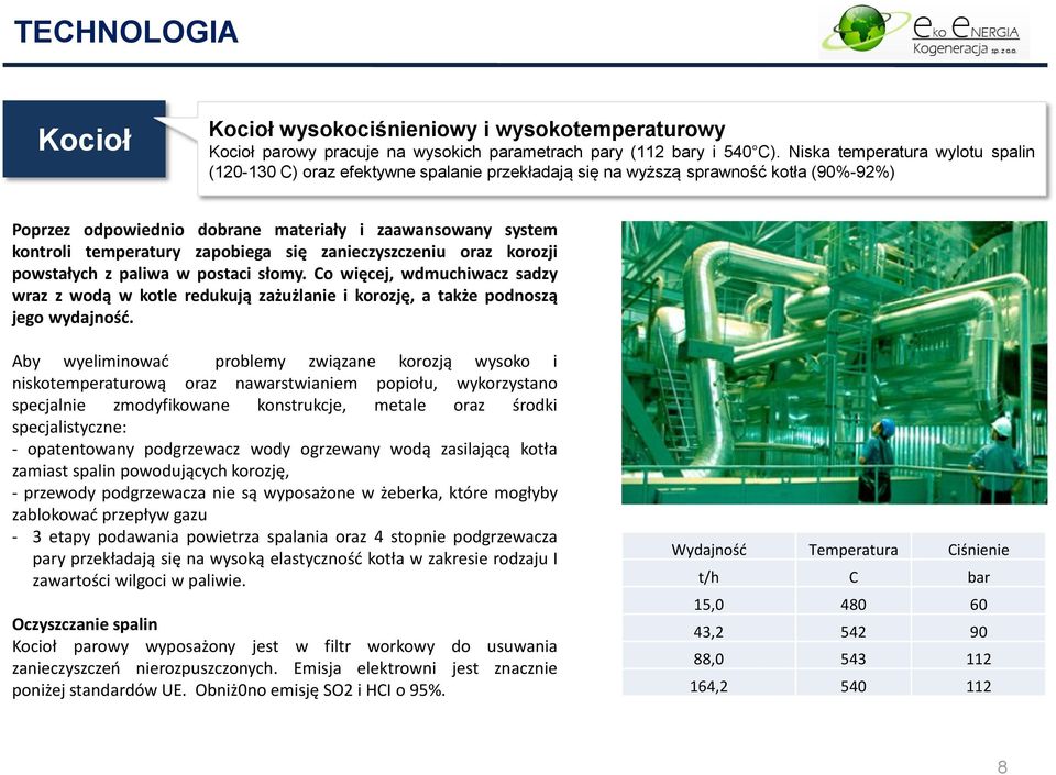 temperatury zapobiega się zanieczyszczeniu oraz korozji powstałych z paliwa w postaci słomy.