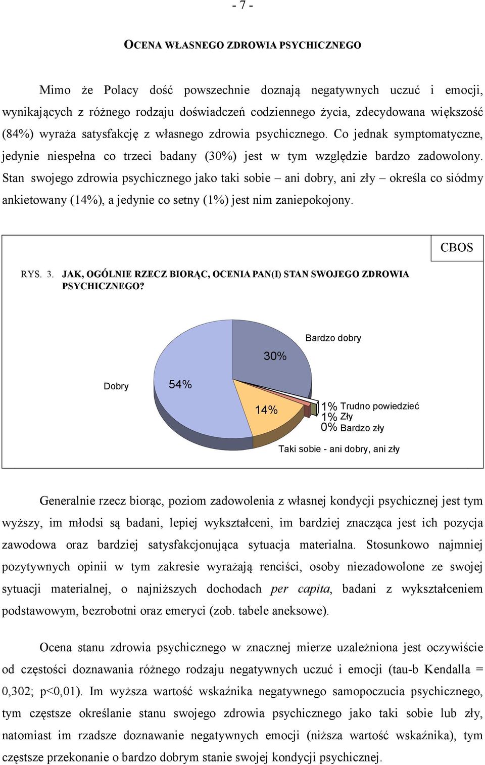 Stan swojego zdrowia psychicznego jako taki sobie ani dobry, ani zły określa co siódmy ankietowany (14%), a jedynie co setny (1%) jest nim zaniepokojony. RYS. 3.