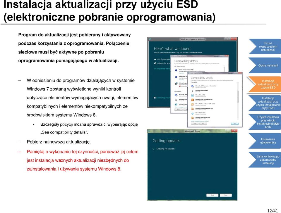 Opcje W odniesieniu do programów działających w systemie Windows 7 zostaną wyświetlone wyniki kontroli dotyczące elementów wymagających uwagi, elementów kompatybilnych i