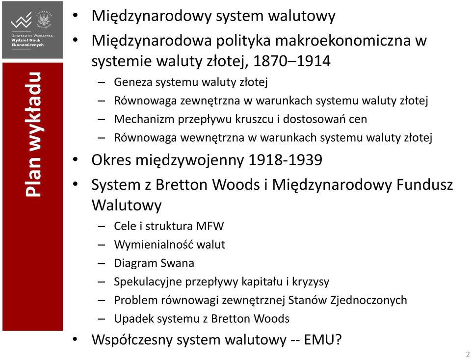 złotej Okres międzywojenny 1918-1939 System z Bretton Woods i Międzynarodowy Fundusz Walutowy Cele i struktura MFW Wymienialność walut Diagram Swana
