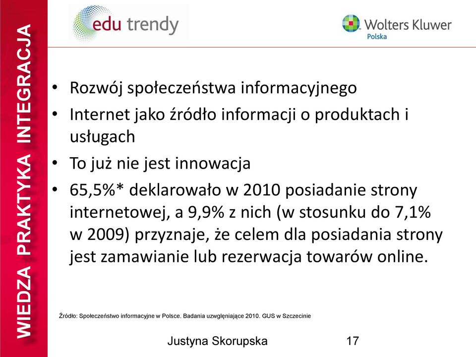 7,1% w 2009) przyznaje, że celem dla posiadania strony jest zamawianie lub rezerwacja towarów online.