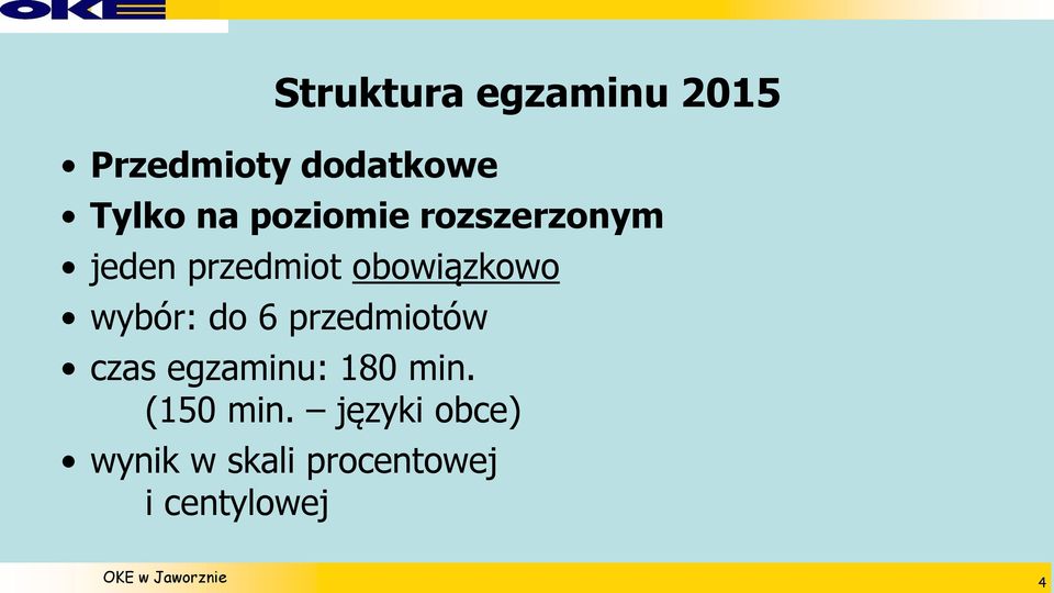 wybór: do 6 przedmiotów czas egzaminu: 180 min.