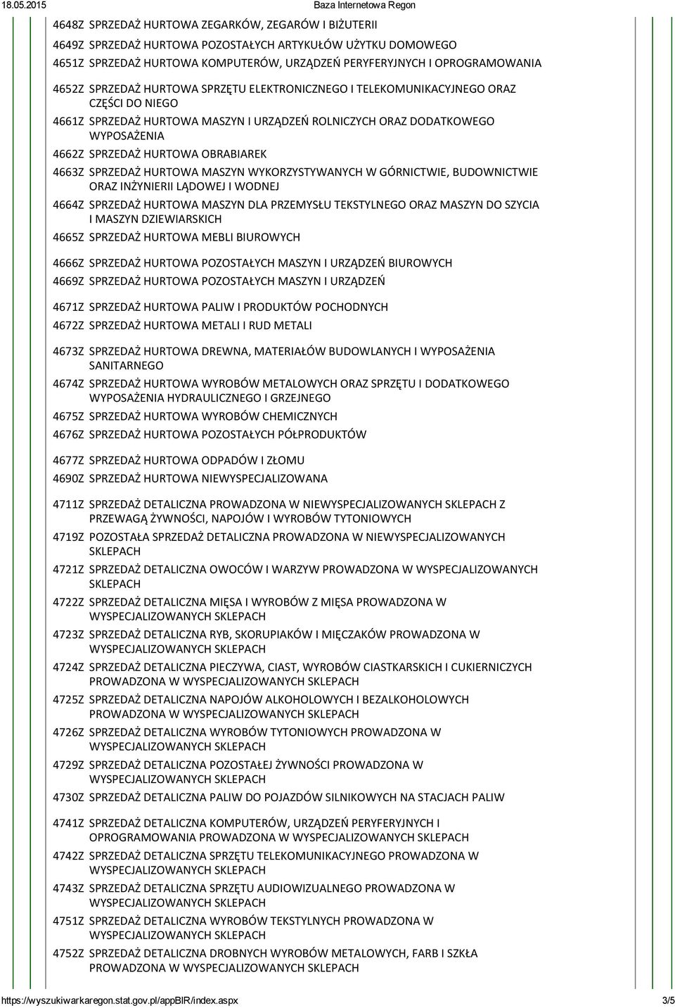 4663Z SPRZEDAŻ HURTOWA MASZYN WYKORZYSTYWANYCH W GÓRNICTWIE, BUDOWNICTWIE ORAZ INŻYNIERII LĄDOWEJ I WODNEJ 4664Z SPRZEDAŻ HURTOWA MASZYN DLA PRZEMYSŁU TEKSTYLNEGO ORAZ MASZYN DO SZYCIA I MASZYN