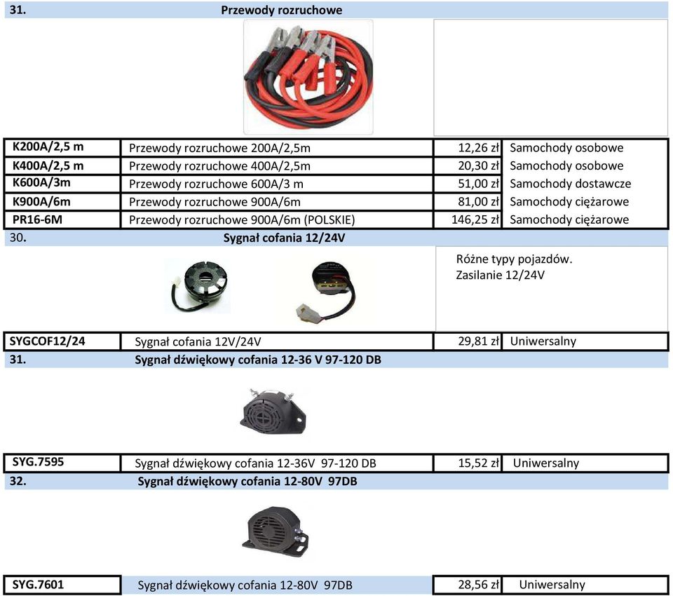 Samochody ciężarowe 30. Sygnał cofania 12/24V Różne typy pojazdów. Zasilanie 12/24V SYGCOF12/24 Sygnał cofania 12V/24V 29,81 zł Uniwersalny 31.