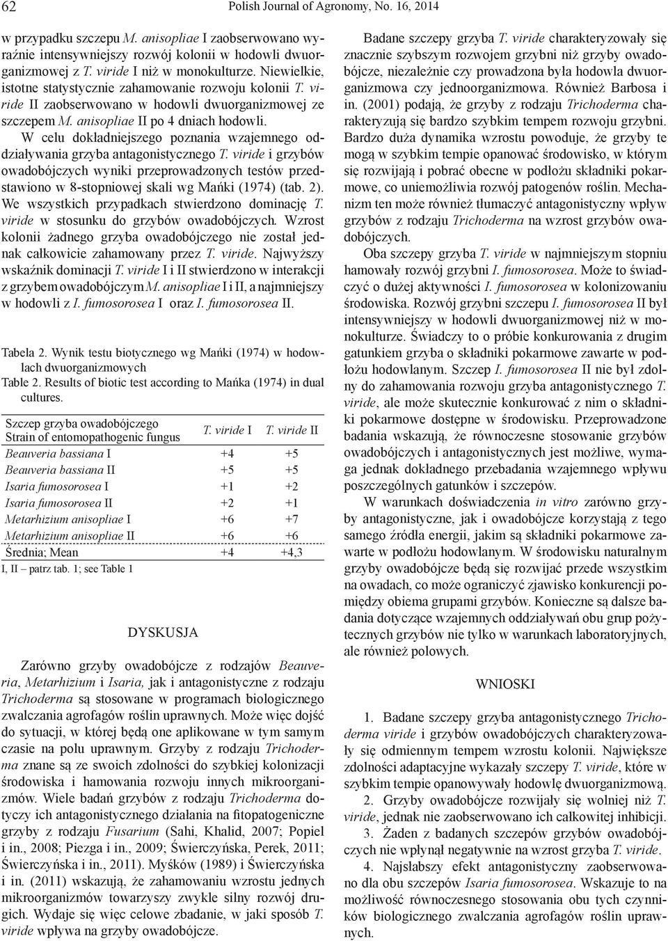 W celu dokładniejszego poznania wzajemnego oddziaływania grzyba antagonistycznego T.