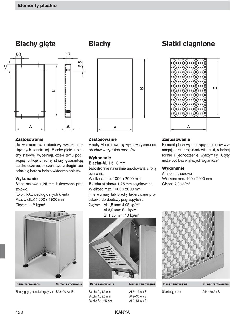 Blach stalowa 1,25 mm lakierowana proszkowo, Kolor: RAL według danych klienta Max. wielkość 900 x 1500 mm Ciężar: 11.2 kg/m 2 Blachy Al i stalowe są wykorzy stywane do obudów wszystkich rodzajów.