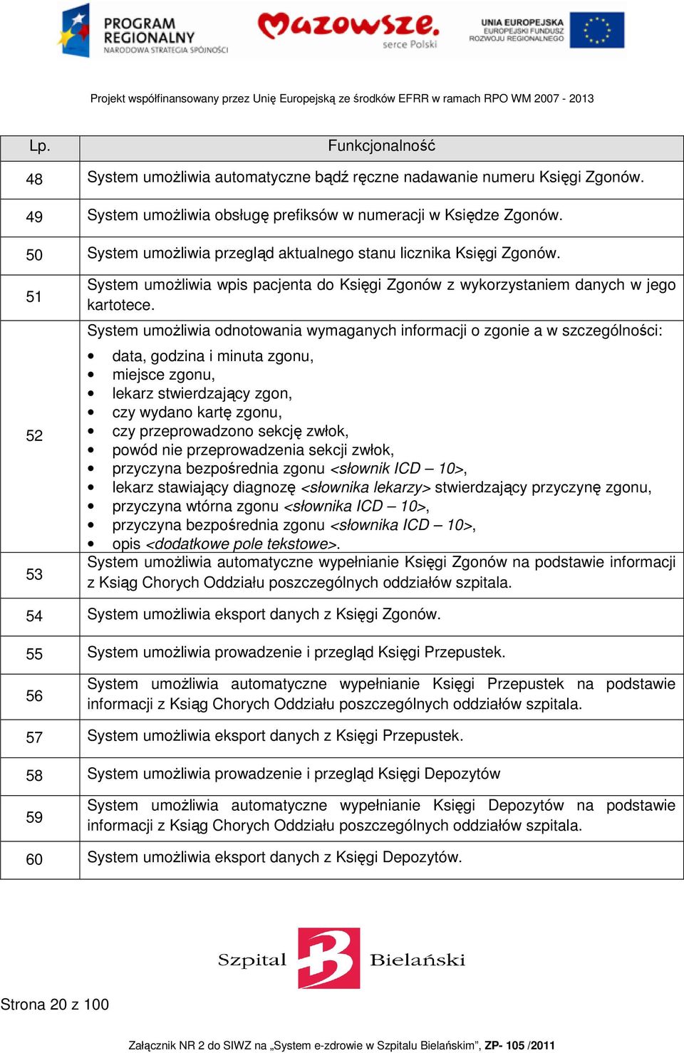 System umożliwia odnotowania wymaganych informacji o zgonie a w szczególności: data, godzina i minuta zgonu, miejsce zgonu, lekarz stwierdzający zgon, czy wydano kartę zgonu, czy przeprowadzono