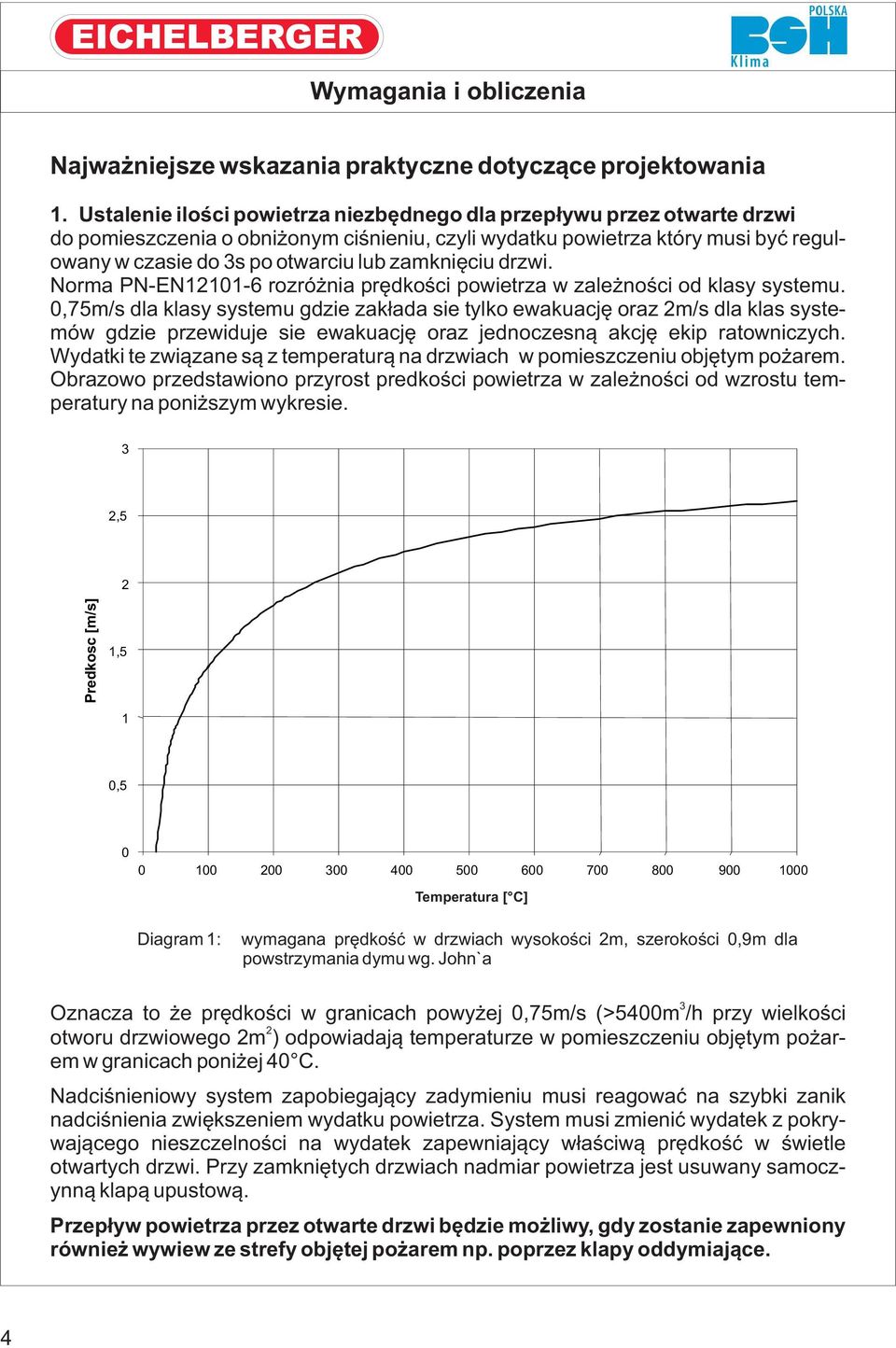 zamknięciu drzwi. Norma PN-EN12101-6 rozróżnia prędkości powietrza w zależności od klasy systemu.