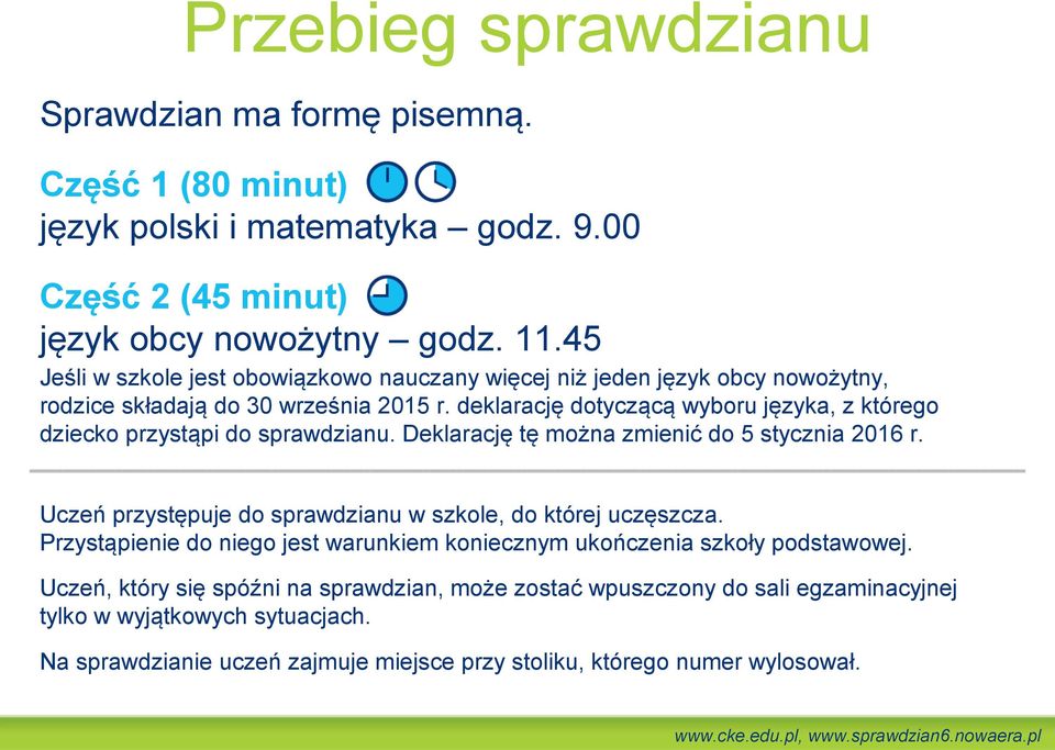 deklarację dotyczącą wyboru języka, z którego dziecko przystąpi do sprawdzianu. Deklarację tę można zmienić do 5 stycznia 2016 r.