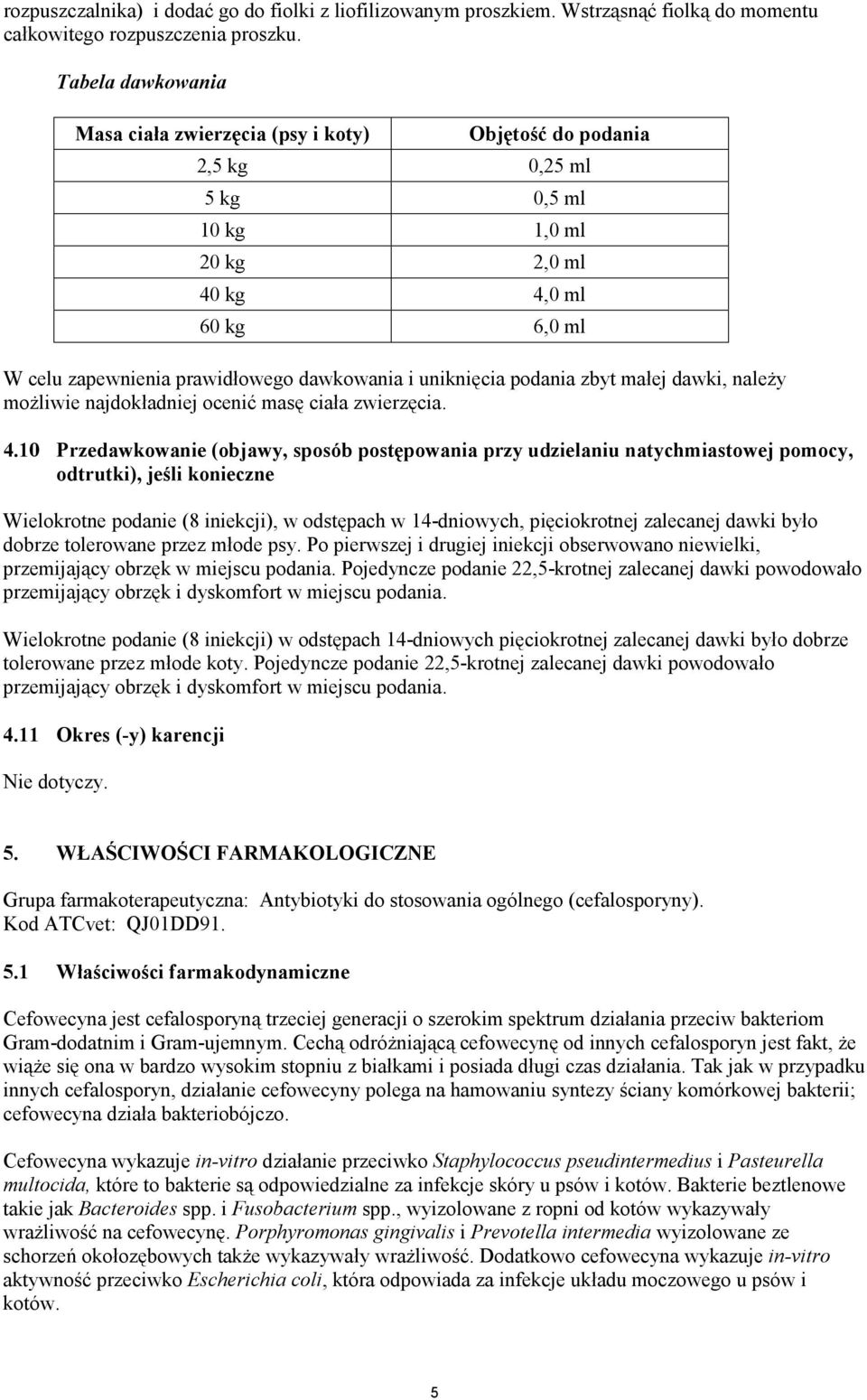 uniknięcia podania zbyt małej dawki, należy możliwie najdokładniej ocenić masę ciała zwierzęcia. 4.